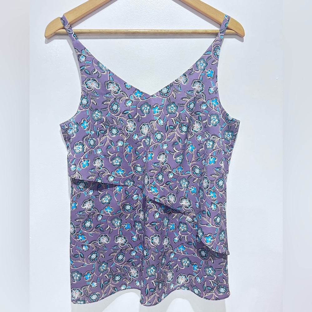 Cabi Womens Purple Lavender Floral Layered Cami Tank Top Adjustable strap Size S